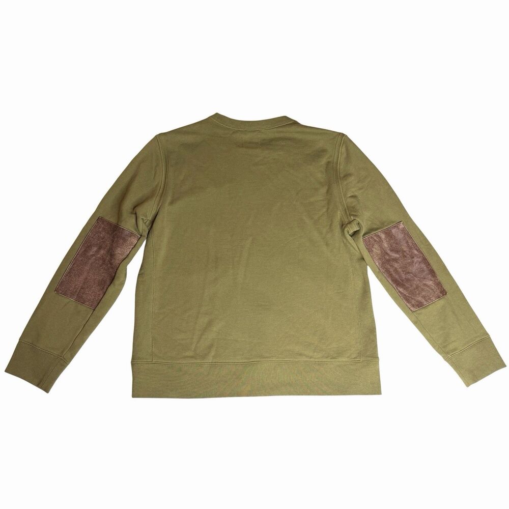 Billy Reid Terry Dover Sweatshirt Mens L Olive Green Leather Elbow Patch Preppy